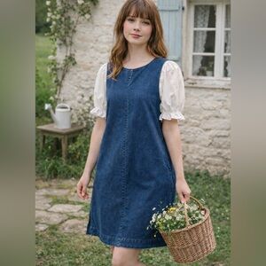 Liz Claiborne Denim Sleeveless Midi Jumper Country Cottage Dress Size M